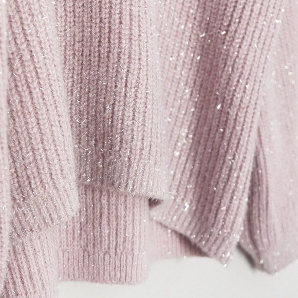Boden Chunky Fluffy V Neck Wool Blend Sweater Metallic Sparkly Cameo Pink 16/18 - Picture 14 of 16